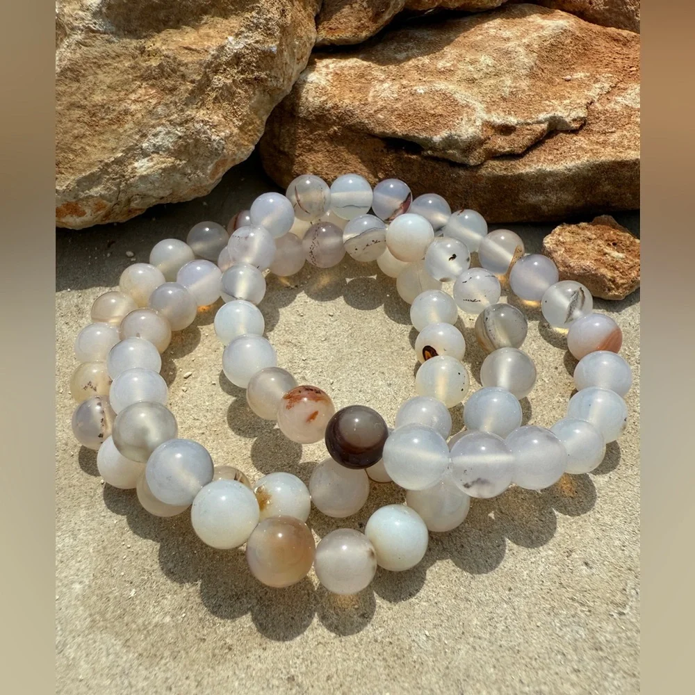 Authentic Montana Agate Precious Gemstone Crystal Beaded Stretch Bracelet - Picture 8 of 10